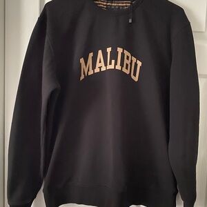 Denim & Flower Black Crewneck Sweater with Gold Malibu Print